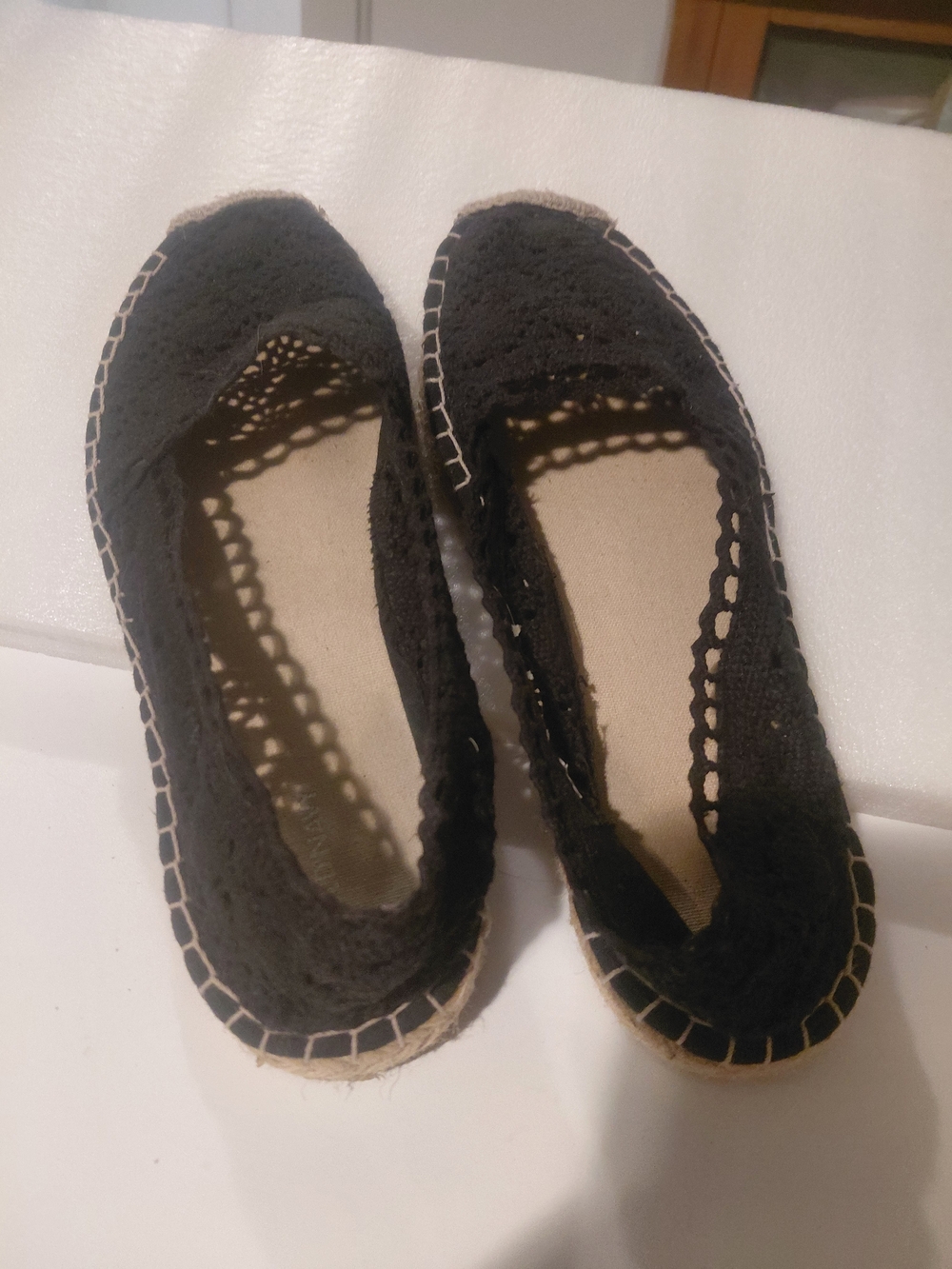Black Crochet Espadrille Flats with Braided Jute Trim